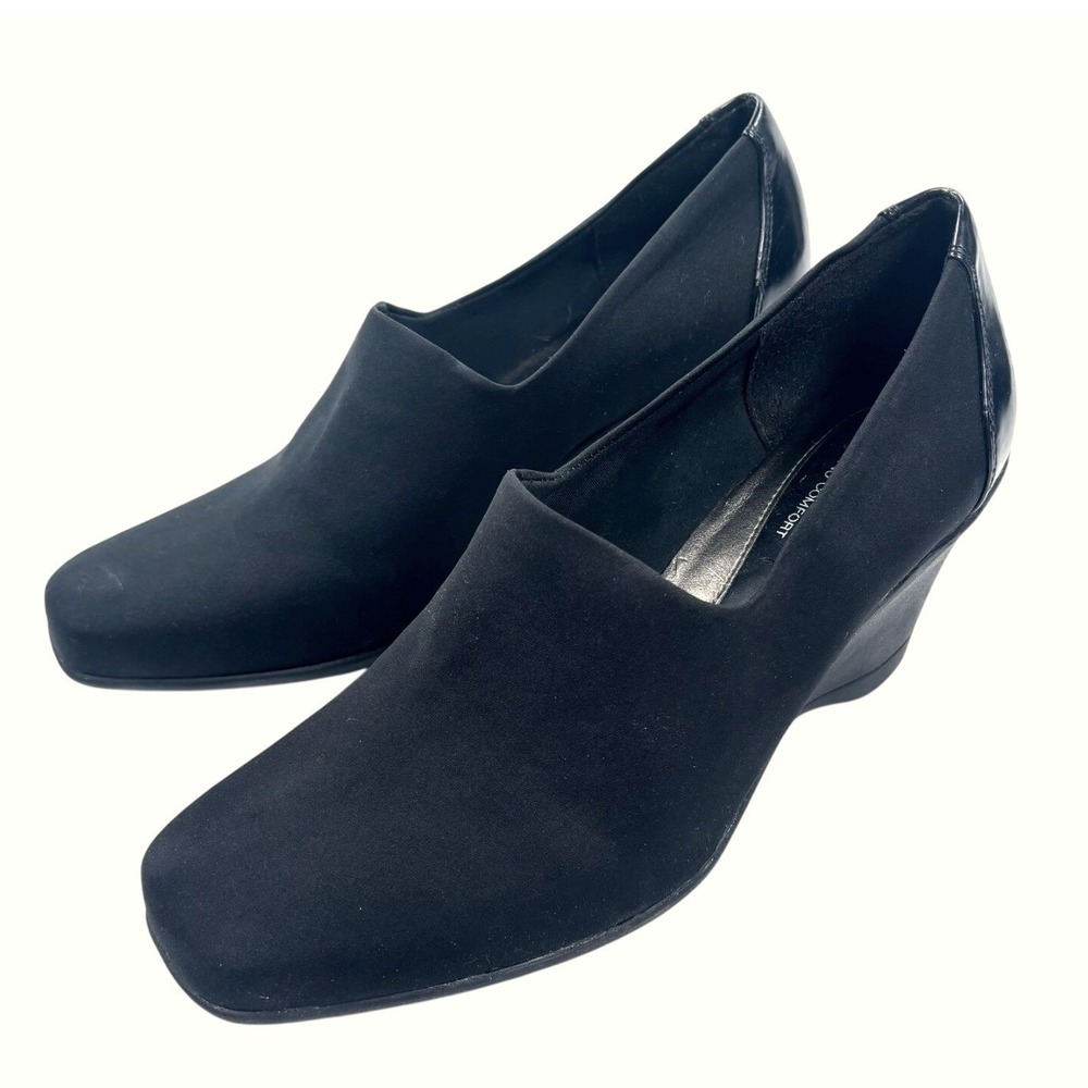 Naturalizer N5 Wedge Shoes Black Square Toe Comfort Office Classic